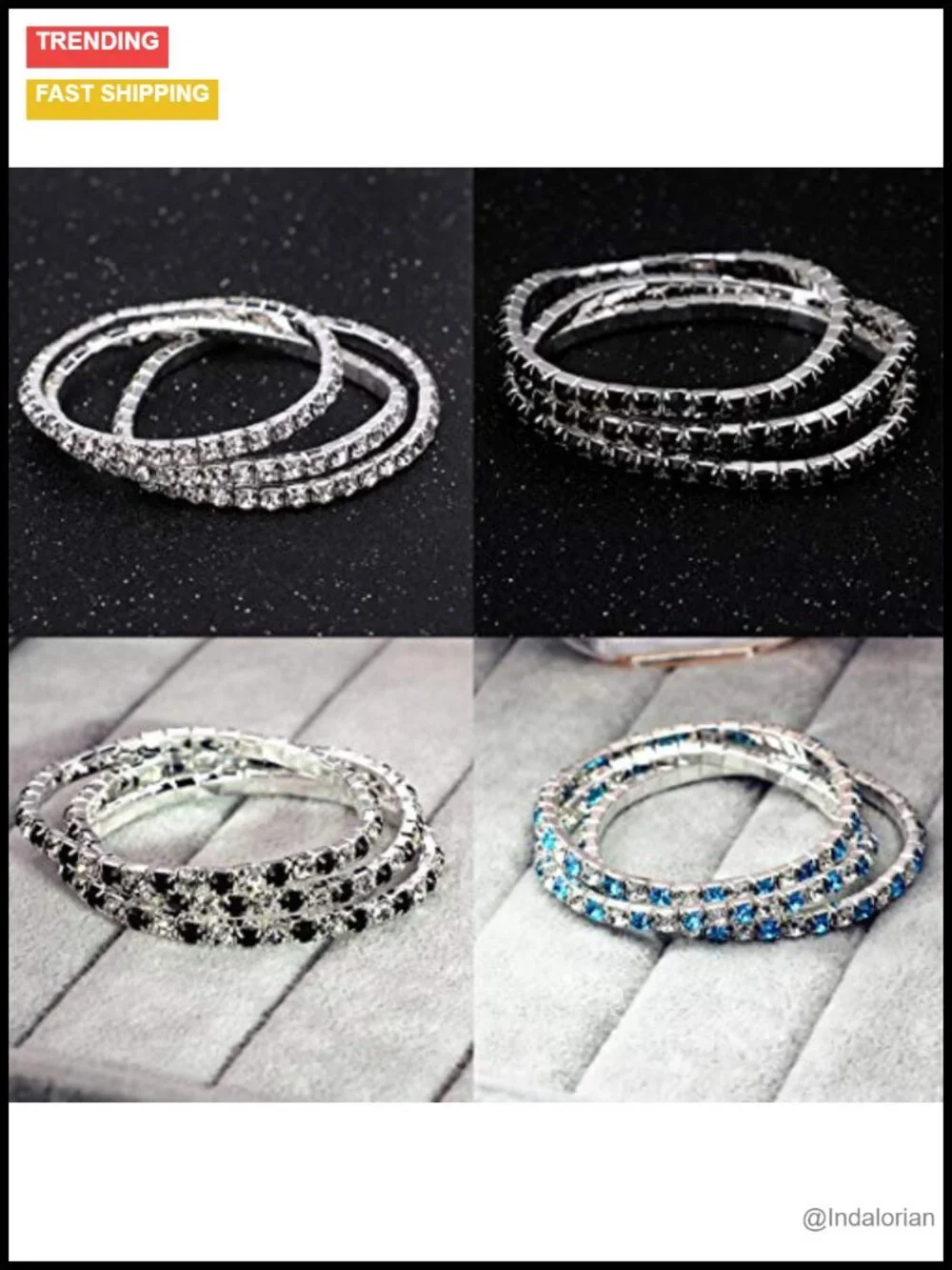 Sparkle Rhinestone Stretch Bracelets Set for Women, Wedding Prom Jewelry